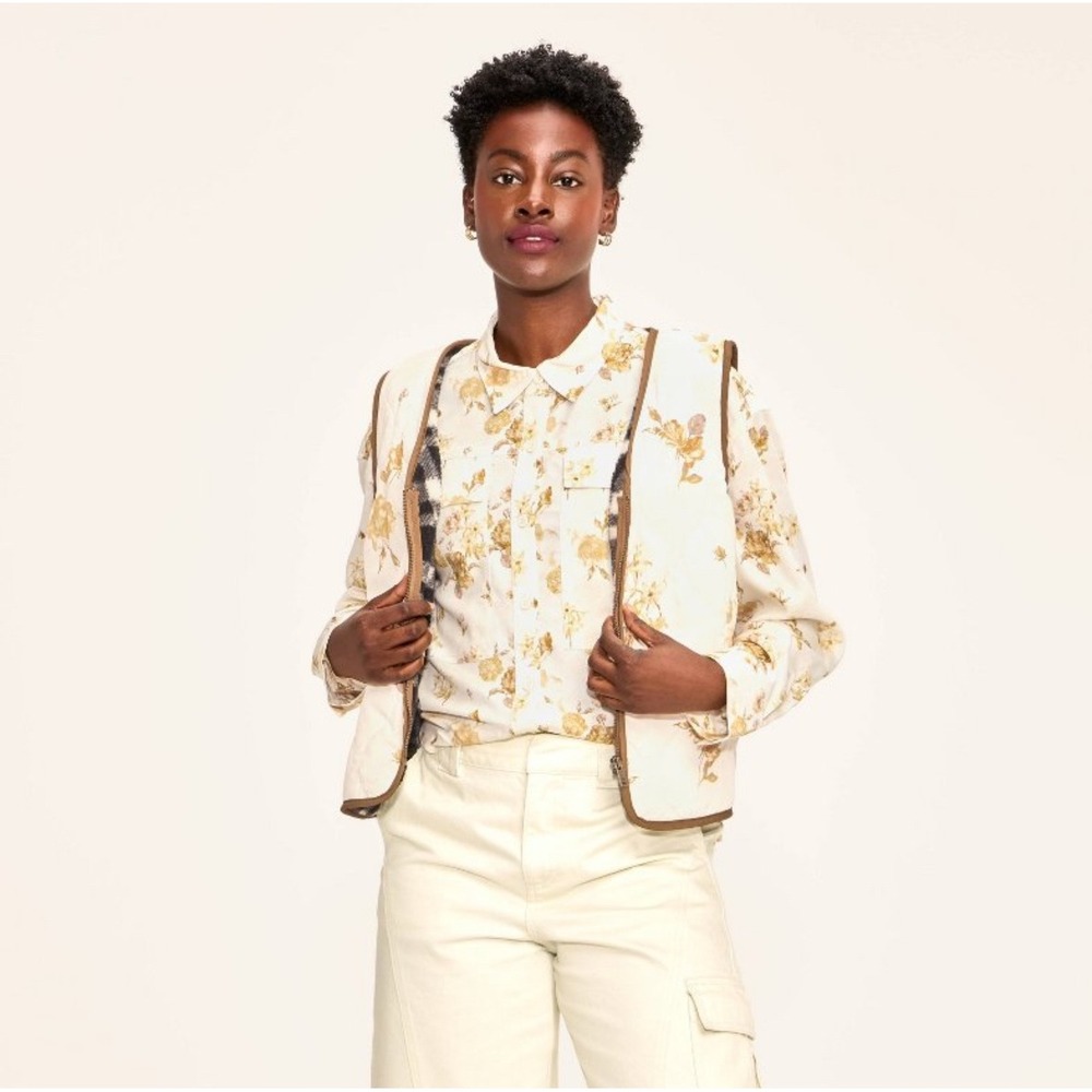 Woolrich x Target Quilted Floral Vest XL Cottagecore Layered Zip Front